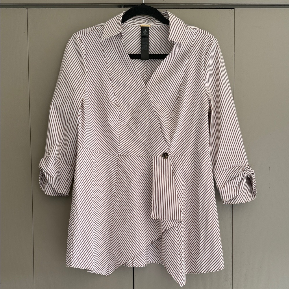 Chico's Black Label Brown and White Striped Blouse